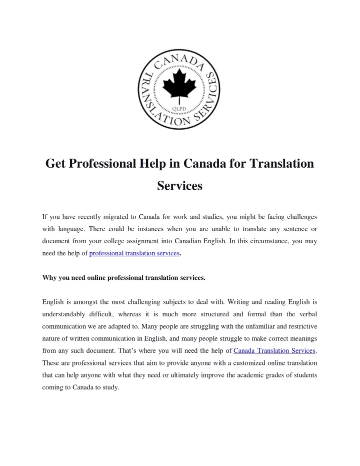 get professional help in canada for translation
