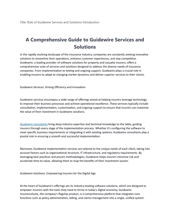 title role of guidewire services and solutions