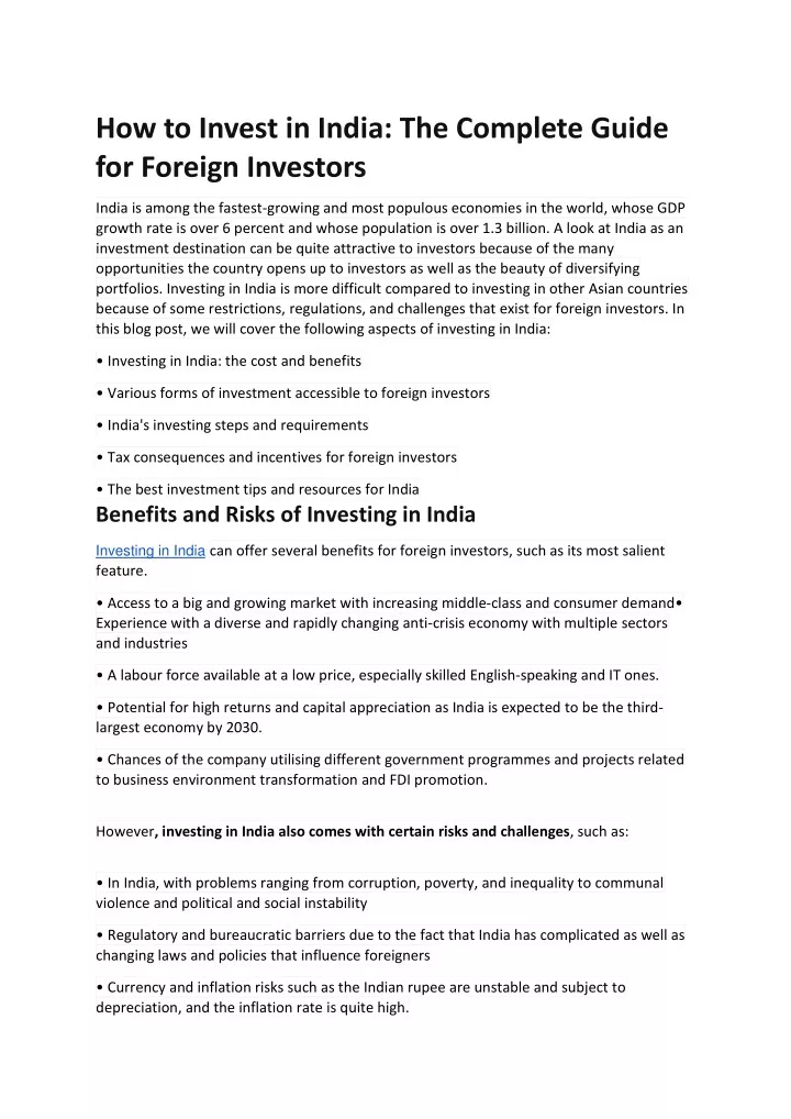 how to invest in india the complete guide