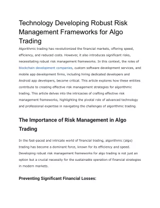 technology developing robust risk management