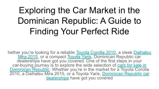 Exploring the Car Market in the Dominican Republic_ A Guide to Finding Your Perfect Ride