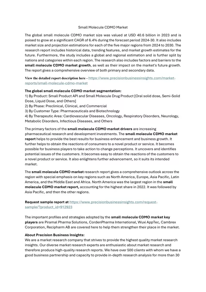 small molecule cdmo market