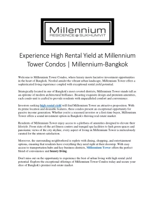 Experience High Rental Yield at Millennium Tower Condos- Millennium-Bangkok