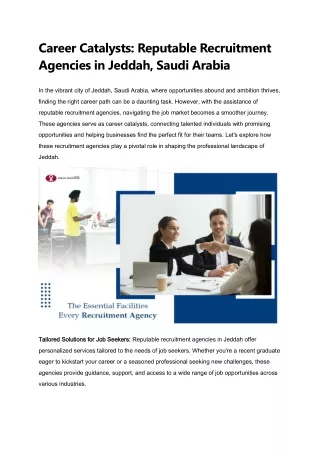 Career Catalysts; Reputable Recruitment Agencies in Jeddah, Saudi Arabia