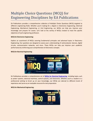Multiple Choice Questions (MCQ) for Engineering Disciplines by EA Publications