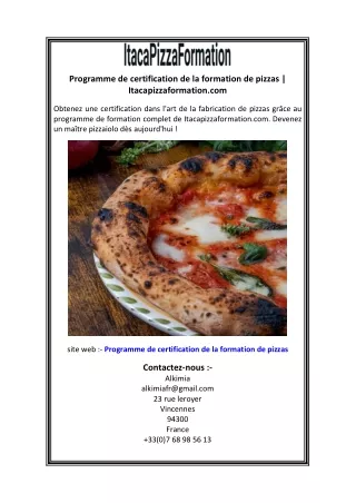 Programme de certification de la formation de pizzas  Itacapizzaformation.com