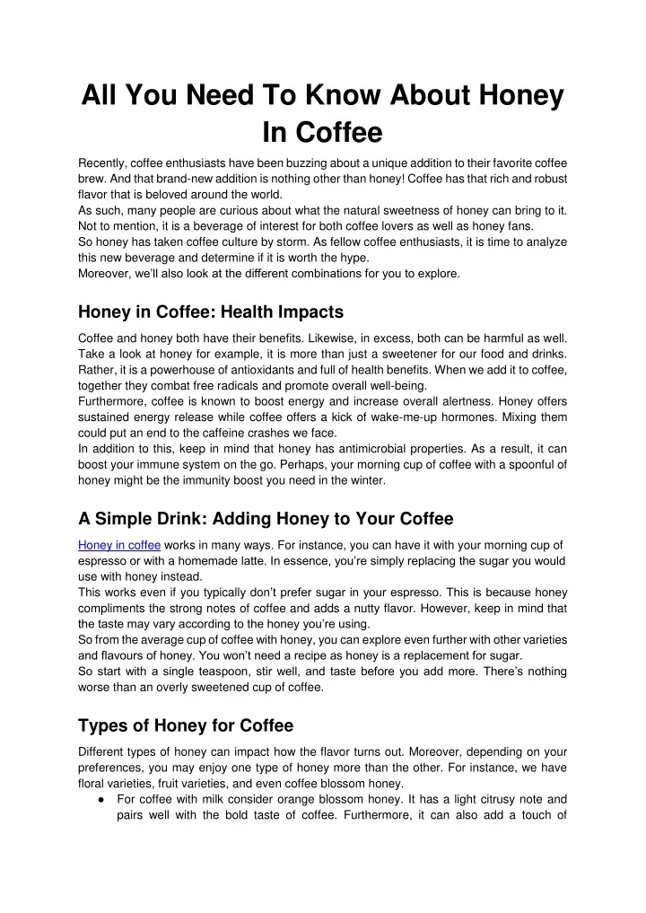 all you need to know about honey in coffee