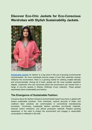 Discover Eco-Chic Jackets for Eco-Conscious Wardrobes with Stylish Sustainability Jackets