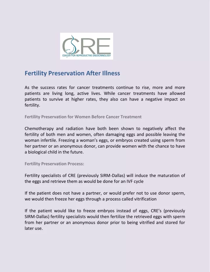 fertility preservation after illness