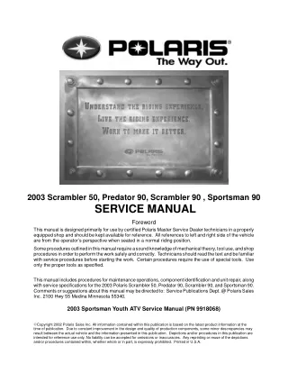 2003 Polaris Predator 90 Service Repair Manual
