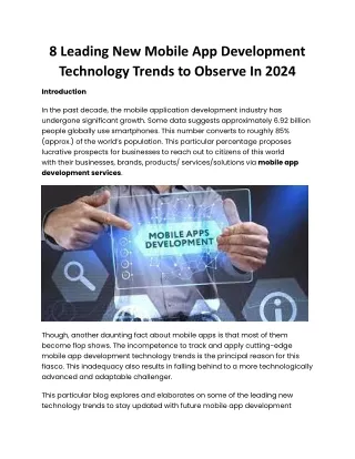 8 Leading New Mobile App Development Technology Trends to Observe in 2024