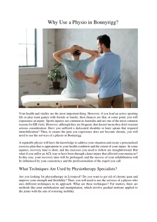 why use a physio in bonnyrigg