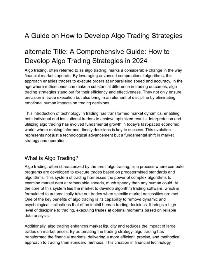 a guide on how to develop algo trading strategies