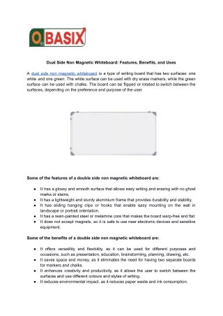 Dual Side Non Magnetic Whiteboard_ Features, Benefits, and Uses