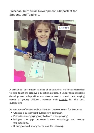 Preschool Curriculum Development is Important for Students and Teachers.
