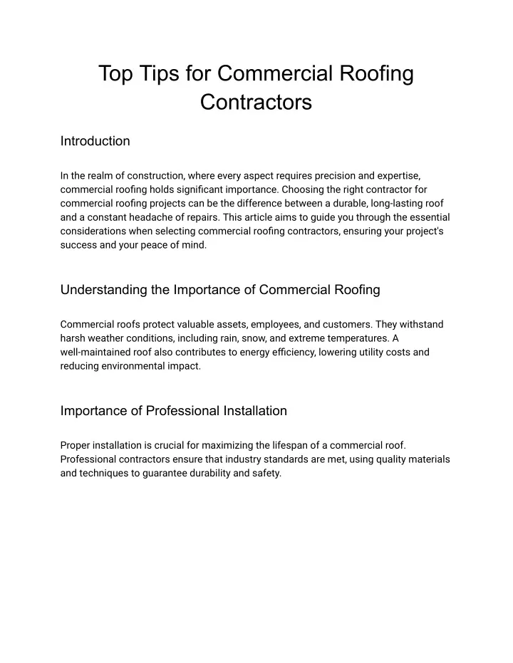 top tips for commercial roofing contractors