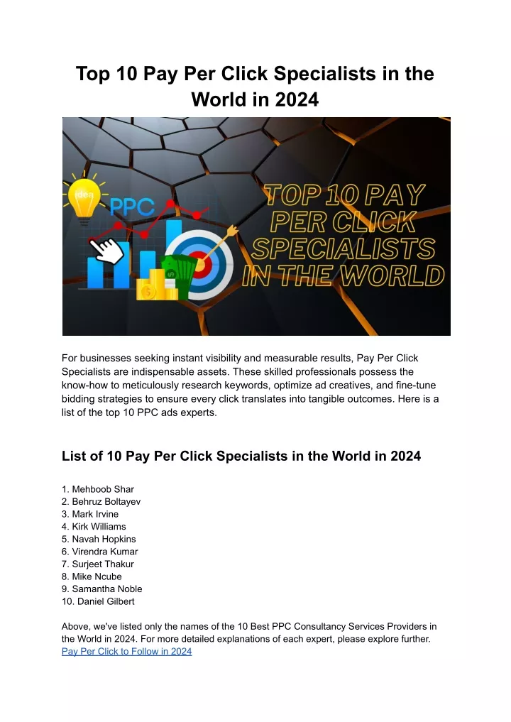 top 10 pay per click specialists in the world