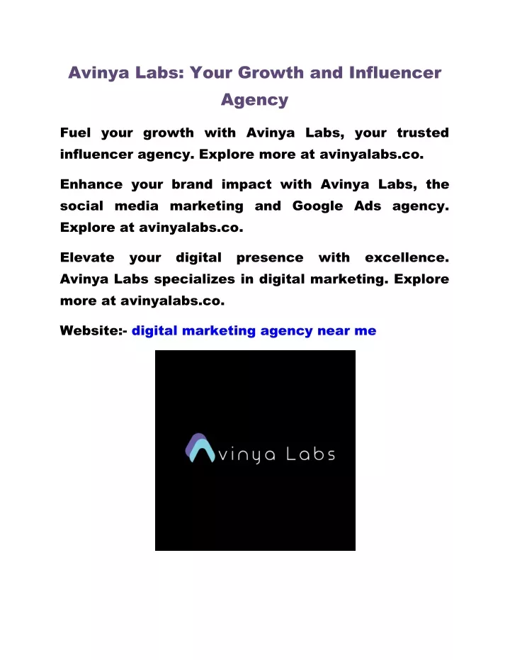 avinya labs your growth and influencer agency
