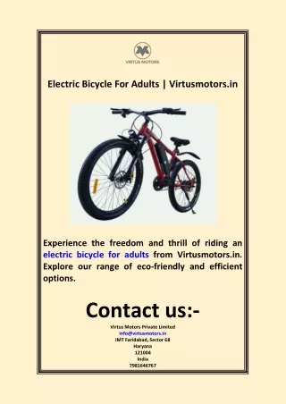 Electric Bicycle For Adults  Virtusmotors.in