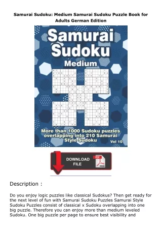 Download⚡ Samurai Sudoku: Medium Samurai Sudoku Puzzle Book for Adults German Edition