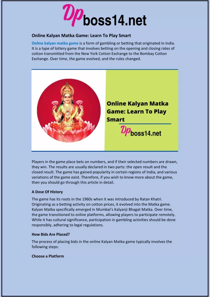 online kalyan matka game learn to play smart