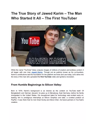 The True Story of Jawed Karim – The Man Who Started It All – The First YouTuber