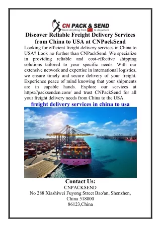 Discover Reliable Freight Delivery Services from China to USA at CNPackSend