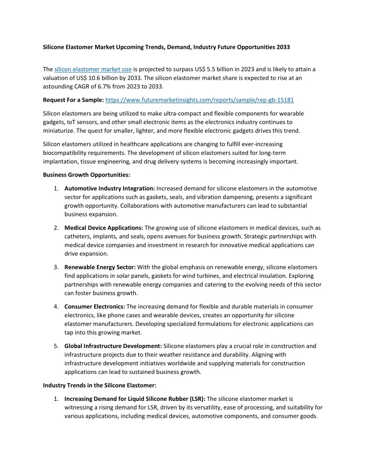 silicone elastomer market upcoming trends demand