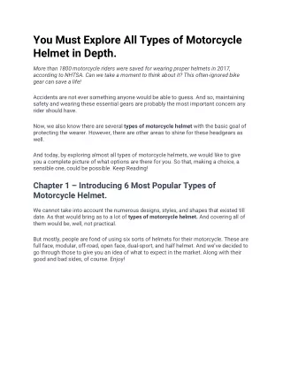 All Types of Motorcycle Helmet