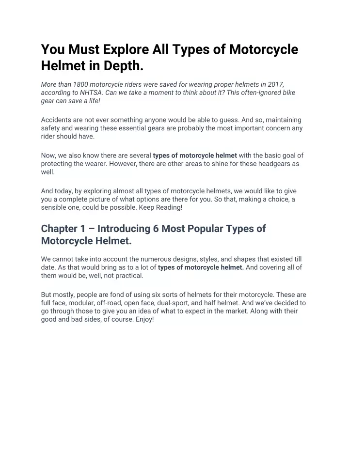 you must explore all types of motorcycle helmet