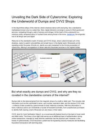 Unveiling the Dark Side of Cybercrime_ Exploring the Underworld of Dumps and CVV2 Shops