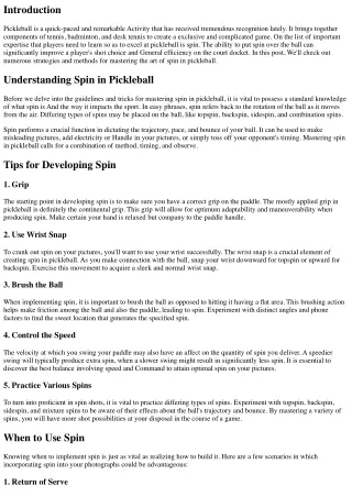 Mastering the Artwork of Spin in Pickleball: Strategies and Tricks