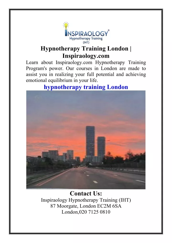 hypnotherapy training london inspiraology