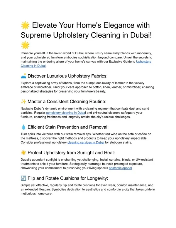 Elevate Your Home's Elegance with Supreme Upholstery Cleaning in Dubai!