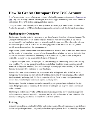 how to get an ontraport free trial account