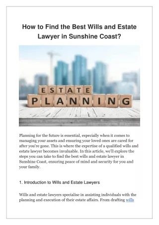How to Find the Best Wills and Estate Lawyer in Sunshine Coast?