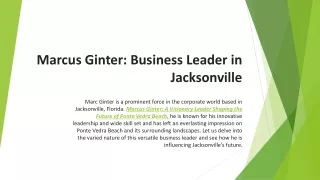 Marcus Ginter: Business Leader in Jacksonville