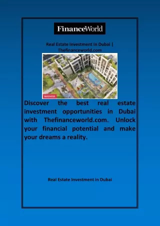 Real Estate Investment In Dubai Thefinanceworld com