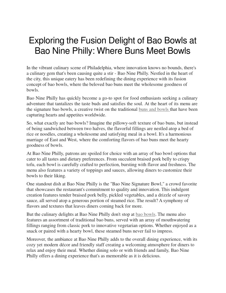 exploring the fusion delight of bao bowls at bao nine philly where buns meet bowls