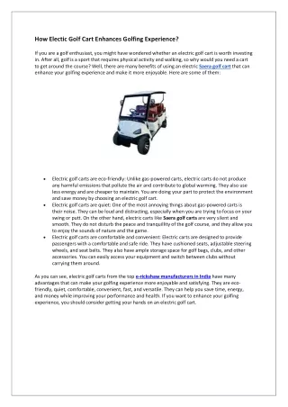 How Electic Golf Cart Enhances Golfing Experience?