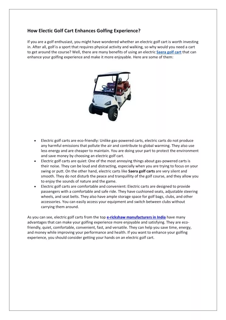 how electic golf cart enhances golfing experience