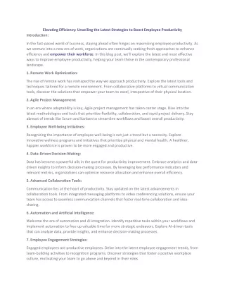 Elevating Efficiency Unveiling the Latest Strategies to Boost Employee Productivity