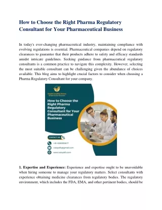 How to Choose the Right Pharma Regulatory Consultant for Your Pharmaceutical Business