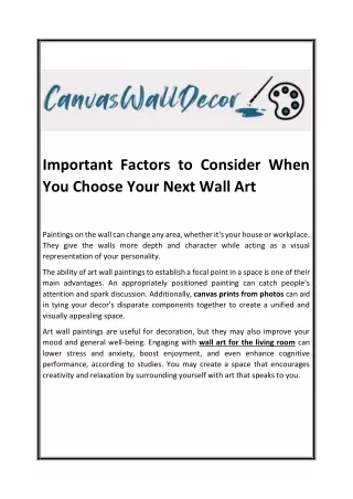 Important Factors to Consider When You Choose Your Next Wall Art