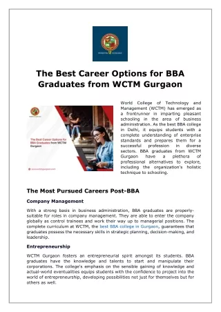 The Best Career Options for BBA Graduates from WCTM Gurgaon