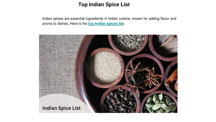 top indian spice list