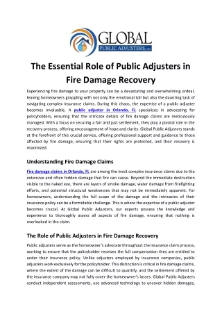 The Essential Role of Public Adjusters in Fire Damage Recovery