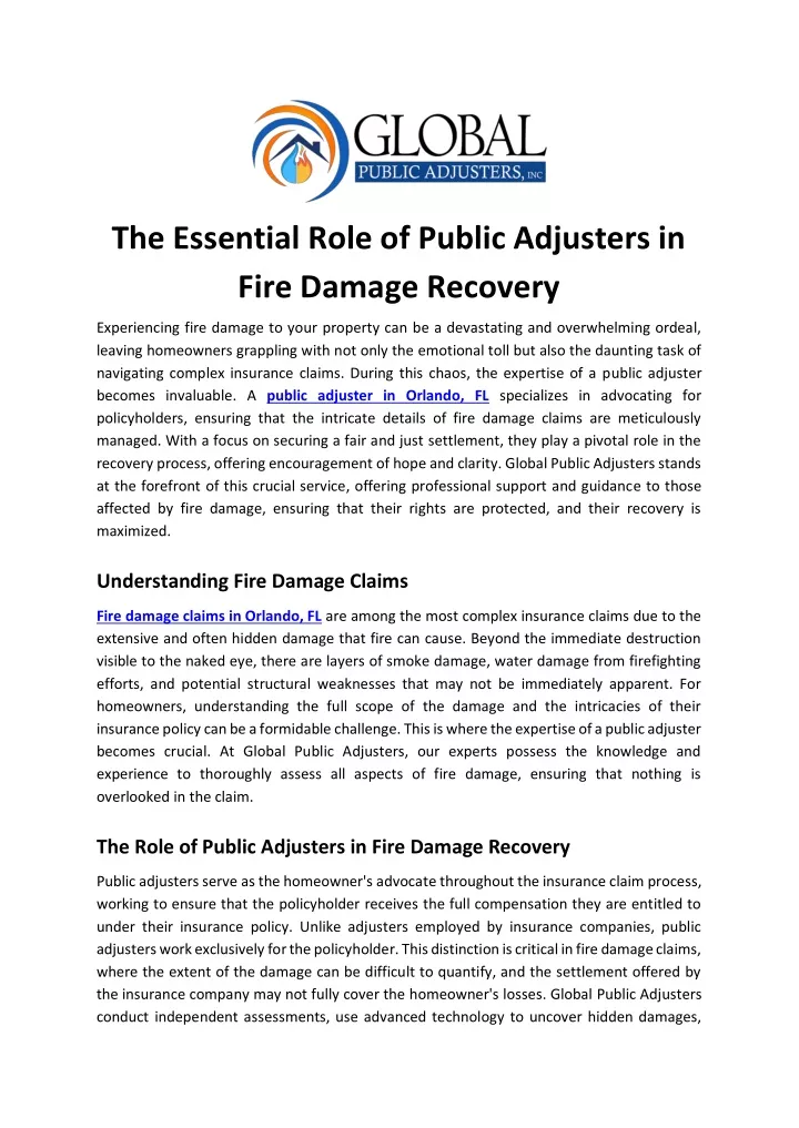 the essential role of public adjusters in fire