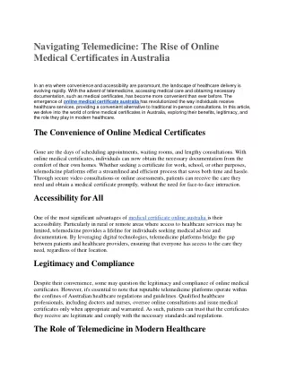 Navigating Telemedicine-The Rise of Online Medical Certificates in Australia