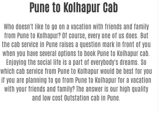 Pune to Kolhapur Cab